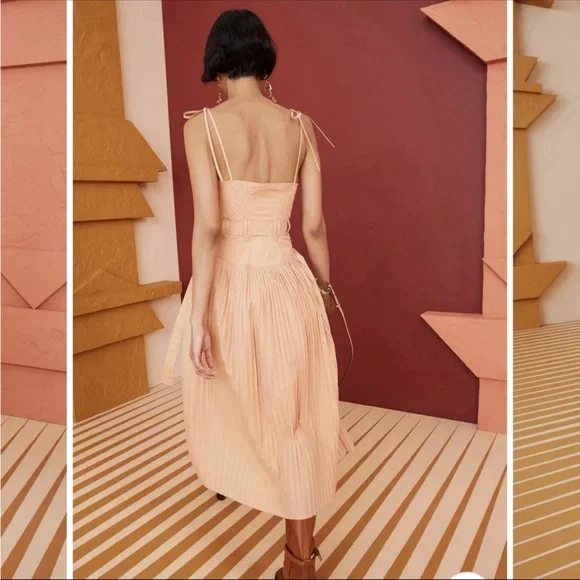 NWT Ulla Johnson Cosette Pleated Poplin Midi Dress w/Pockets Pale Peach Size 2 - Picture 5 of 13